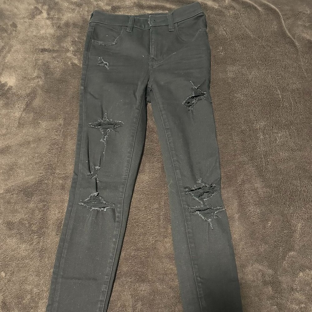 American Eagle Black Next Level Stretch Ripped Super Stretch High Rise Jeggings